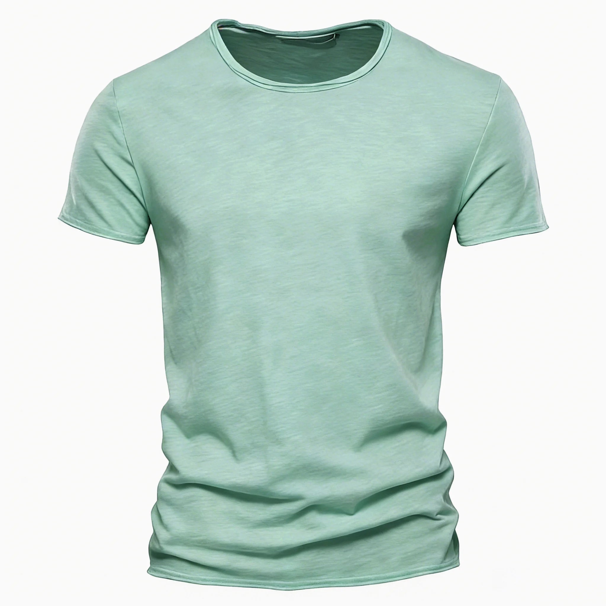 Mint green 100% cotton men's crew-neck T-shirt with soft hand-feel and breathable comfort.