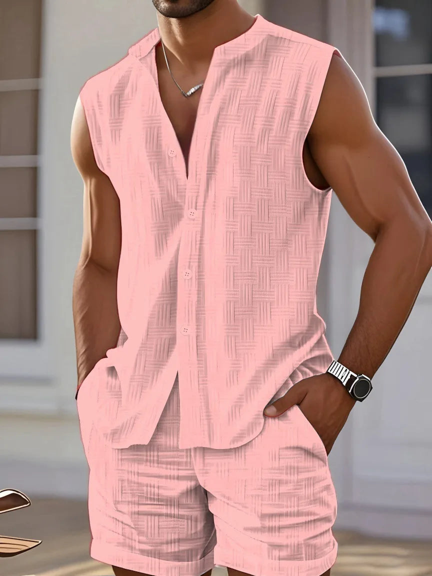 Men's Casual Sports Suit sleeveless Vest 2-piece set