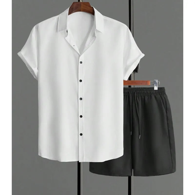 Men's Hawaiian Short Sleeve Top Shorts Casual Two-piece Set