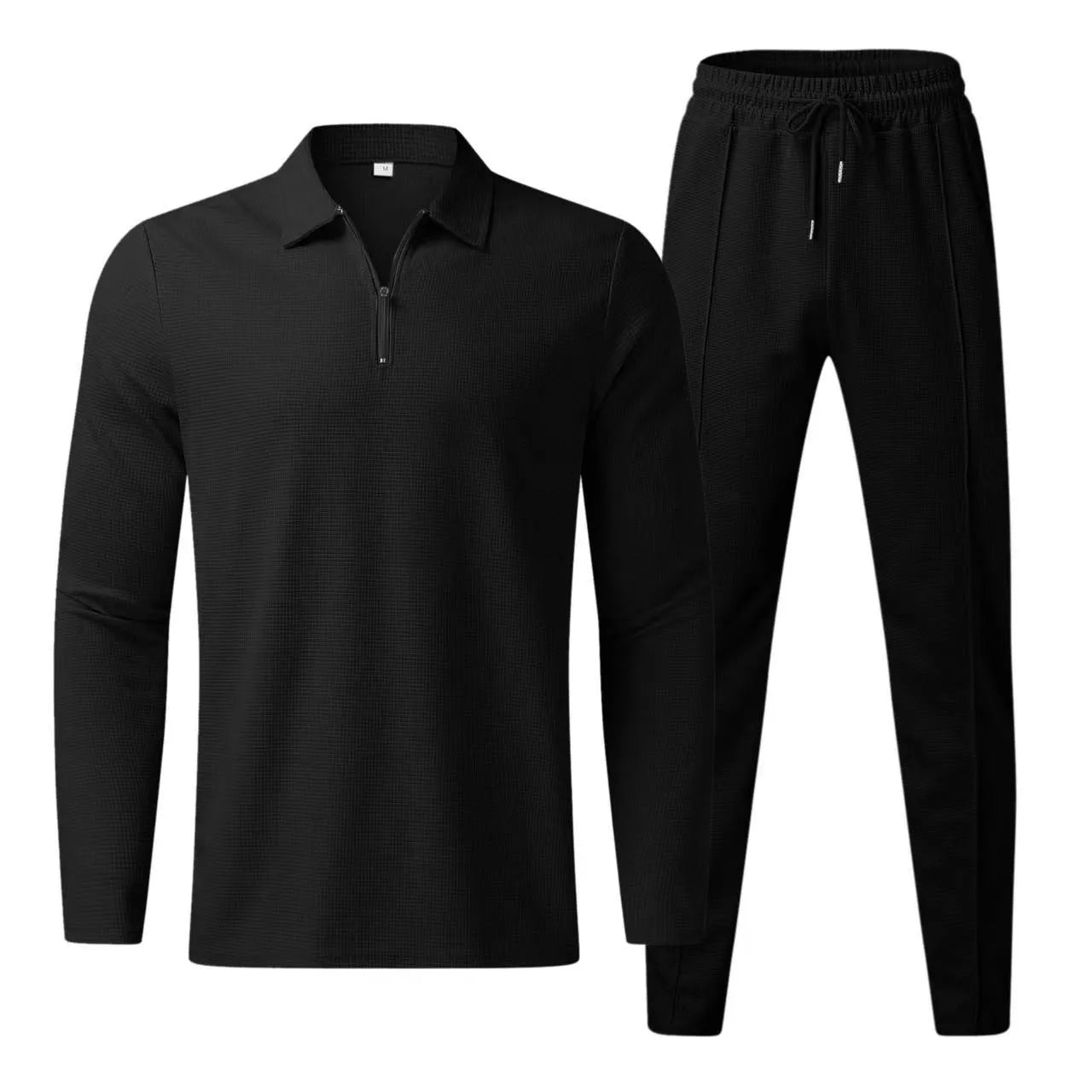 Men's Waffle Half Zipper Set Sports and Leisure Jogging Two Piece Set