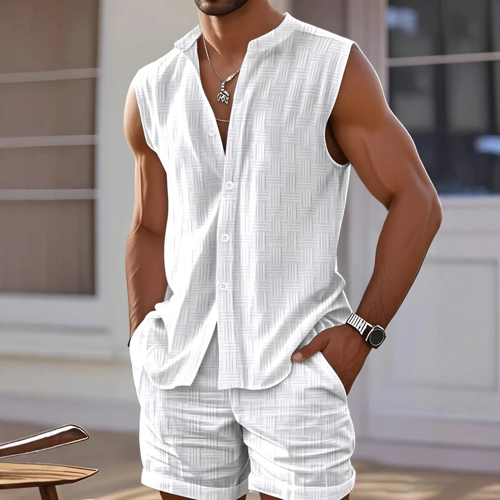 Men's Casual Sports Suit sleeveless Vest 2-piece set