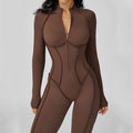 Women Yoga Bodysuit Long Sleeved Tracksuits Gym Zipper