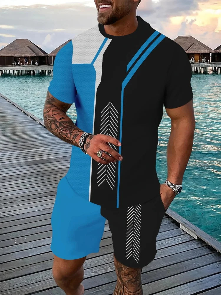 Men's Short Sleeve Top Shorts Casual Two-piece Set