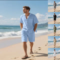 Men's linen short-sleeved short pants set