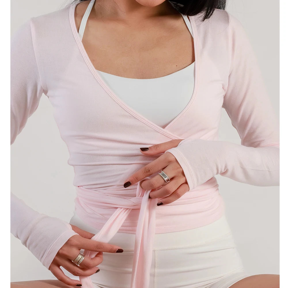 Yoga Wrap Crop Tops Tees Long Sleeve