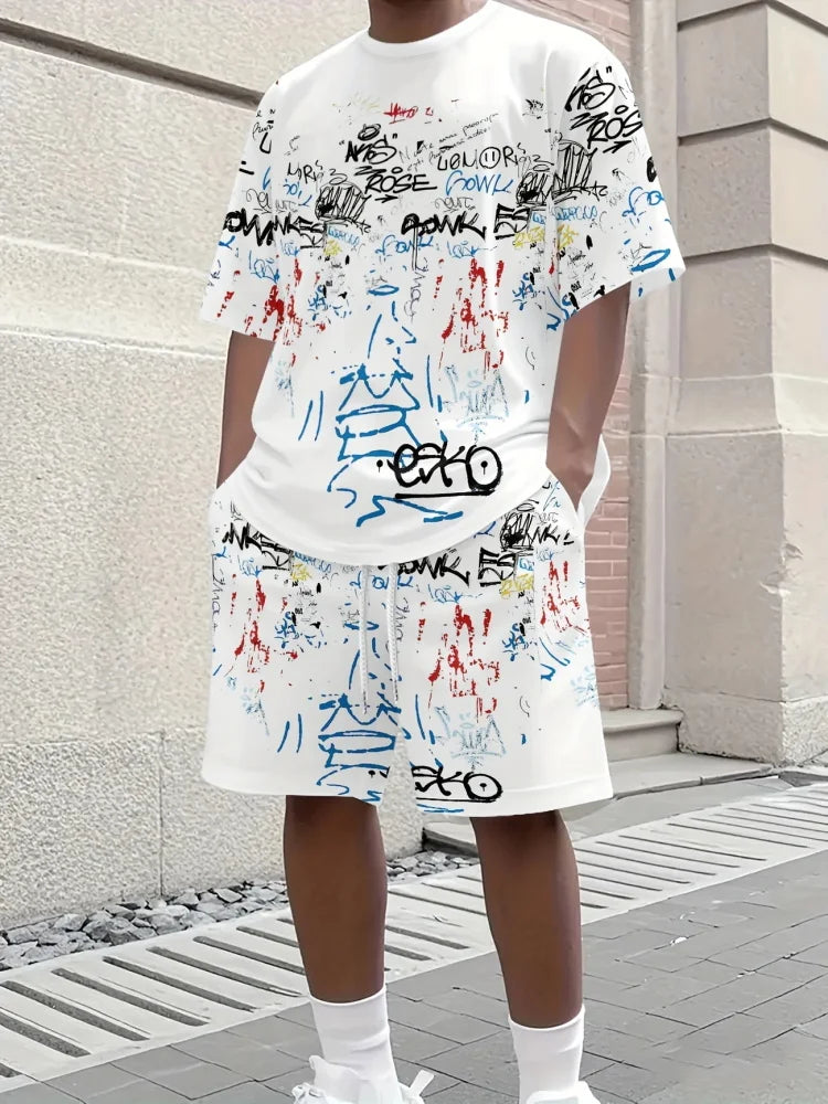 Men's Short Sleeve Top Shorts Casual Two-piece Set