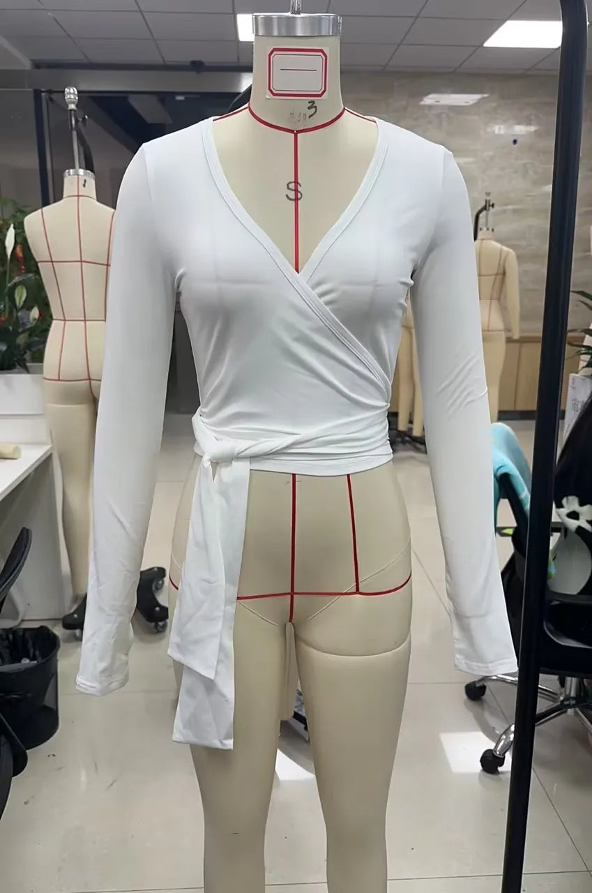 Yoga Wrap Crop Tops Tees Long Sleeve