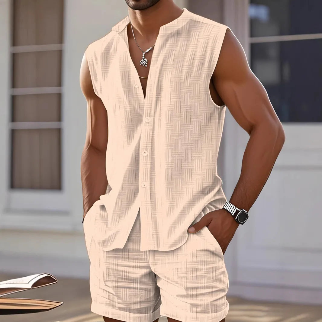 Men's Casual Sports Suit sleeveless Vest 2-piece set