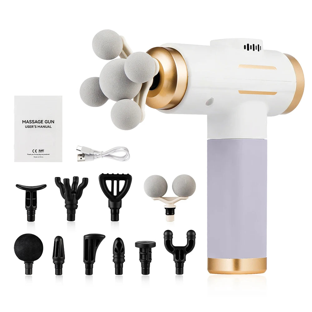 Portable Fascia Gun Multi-Head Deep Tissue Percussion Neck Back Body Massager