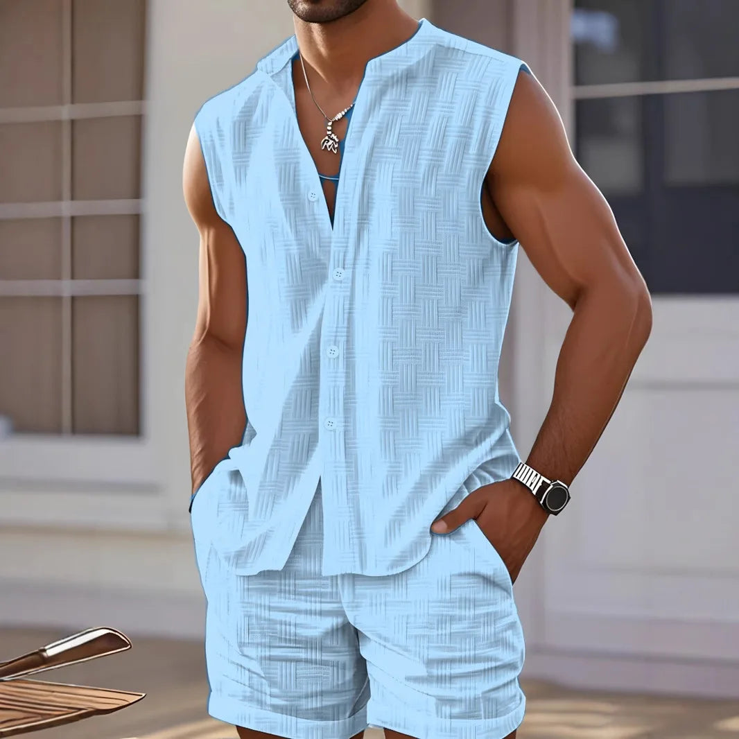 Men's Casual Sports Suit sleeveless Vest 2-piece set