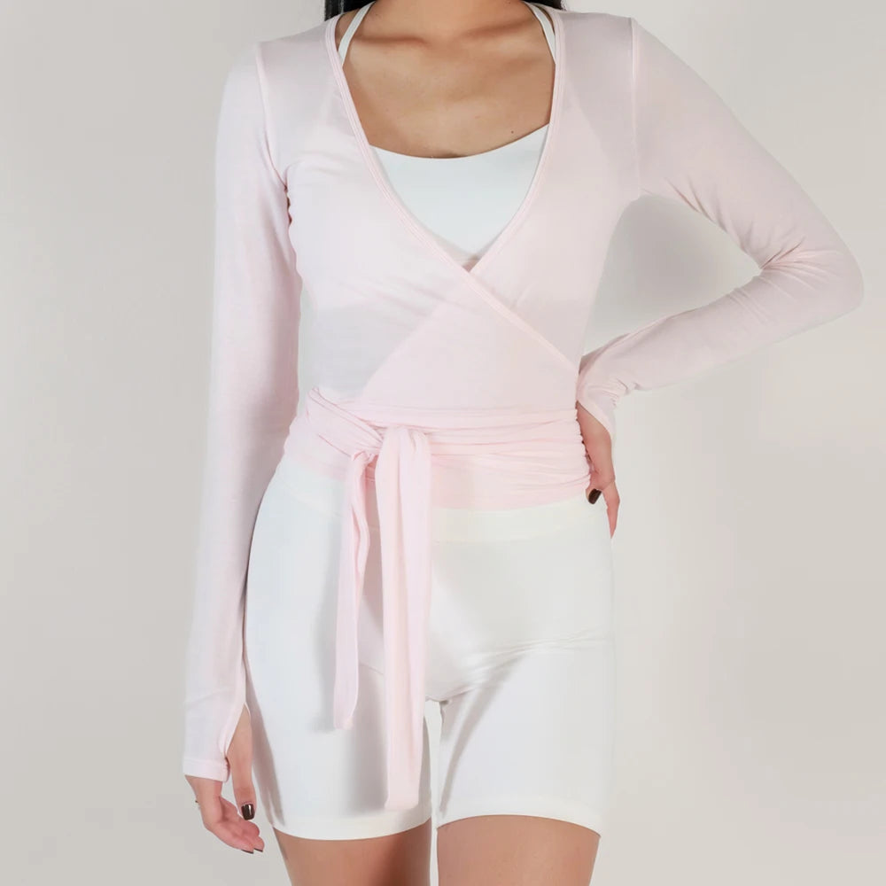 Yoga Wrap Crop Tops Tees Long Sleeve