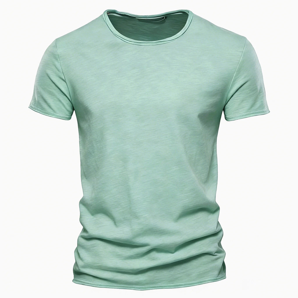 Mint green 100% cotton men's casual T-shirt with soft hand-feel and breathable wear.