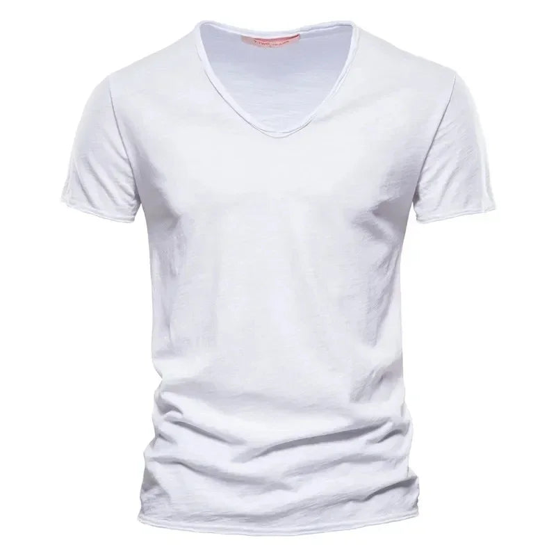 100% Cotton Men T-Shirt Tops V-Neck