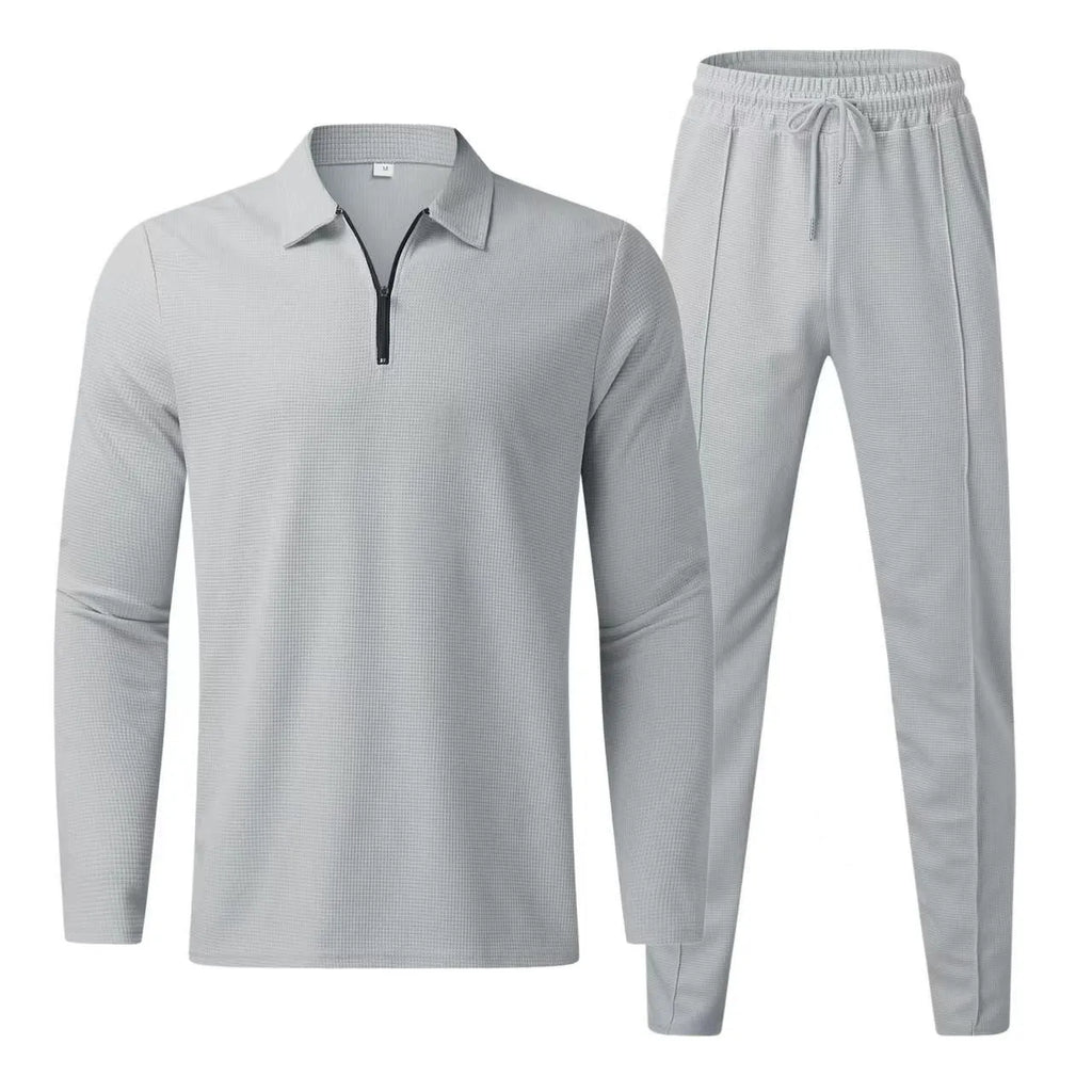 Men's Waffle Half Zipper Set Sports and Leisure Jogging Two Piece Set