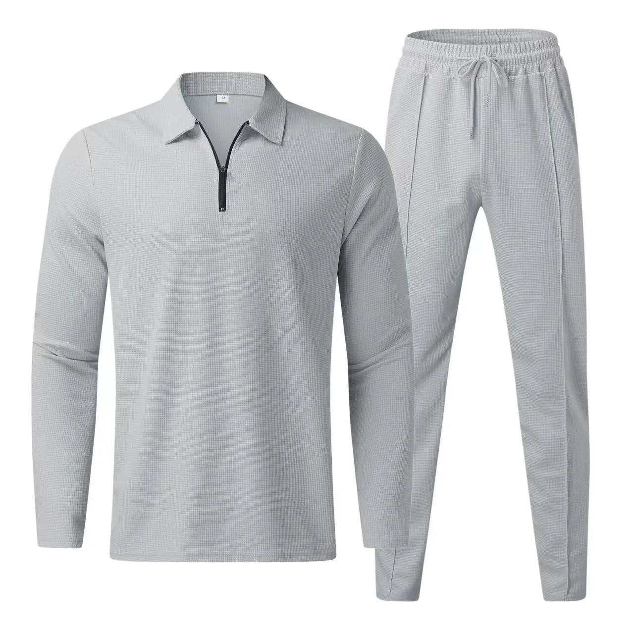 Men's Waffle Half Zipper Set Sports and Leisure Jogging Two Piece Set