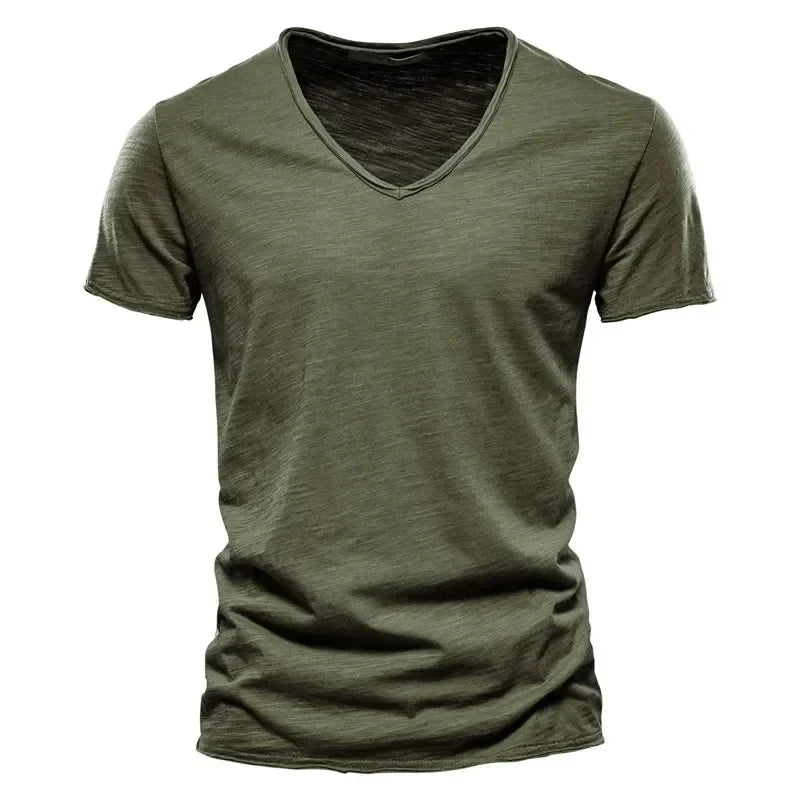 100% Cotton Men T-Shirt Tops V-Neck
