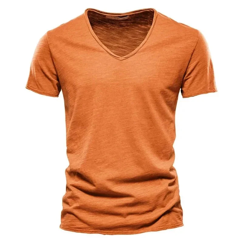 100% Cotton Men T-Shirt Tops V-Neck