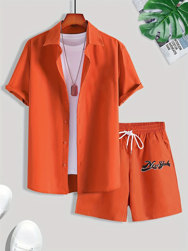 Men's Hawaiian Short Sleeve Top Shorts Casual Two-piece Set