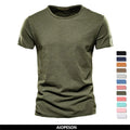 100% cotton men's casual T-shirt with soft hand-feel, breathable daily wear in olive, available in multiple colors.