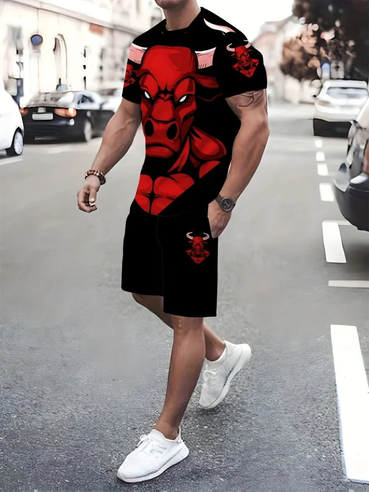 Men's Short Sleeve Top Shorts Casual Two-piece Set