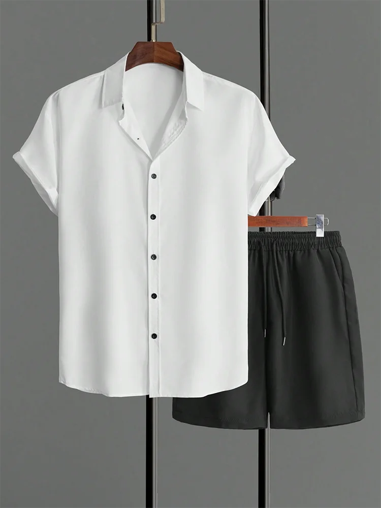 Men's Hawaiian Short Sleeve Top Shorts Casual Two-piece Set