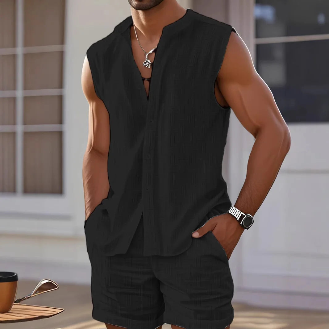 Men's Casual Sports Suit sleeveless Vest 2-piece set