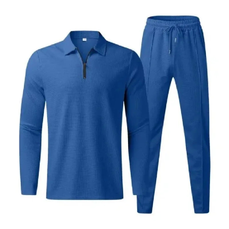 Men's Waffle Half Zipper Set Sports and Leisure Jogging Two Piece Set