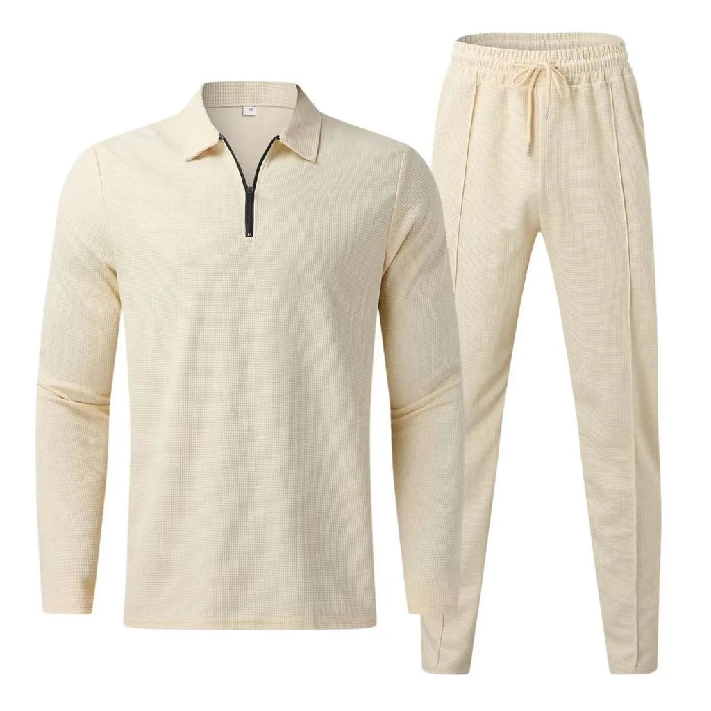 Men's Waffle Half Zipper Set Sports and Leisure Jogging Two Piece Set