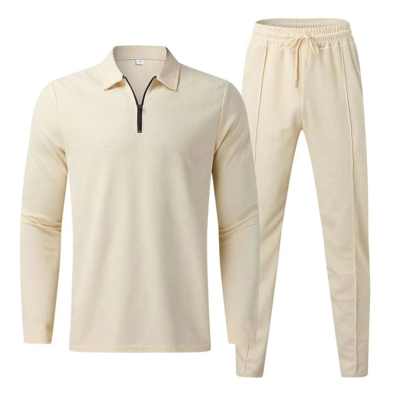 Men's Waffle Half Zipper Set Sports and Leisure Jogging Two Piece Set