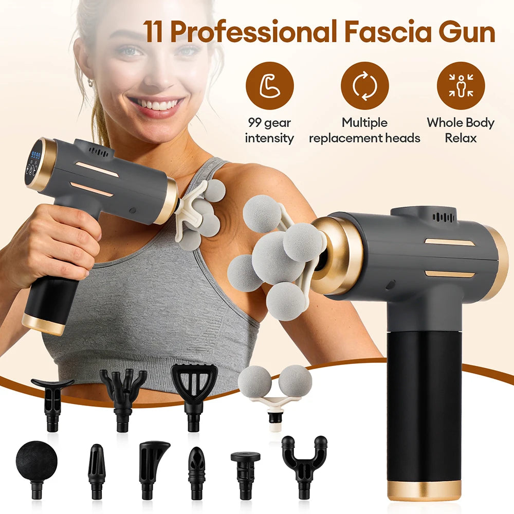 Portable Fascia Gun Multi-Head Deep Tissue Percussion Neck Back Body Massager