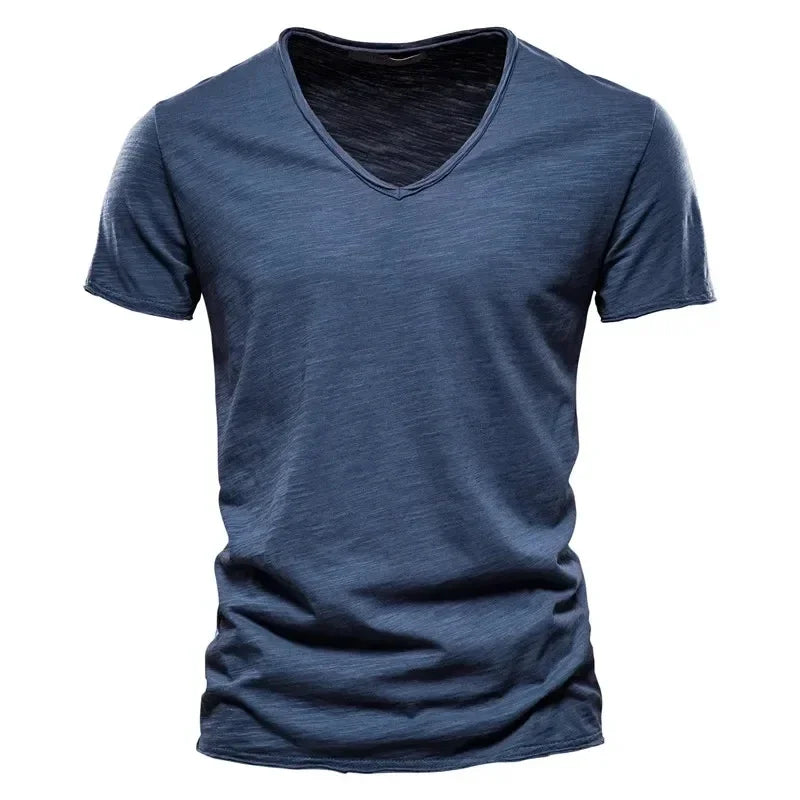 100% Cotton Men T-Shirt Tops V-Neck