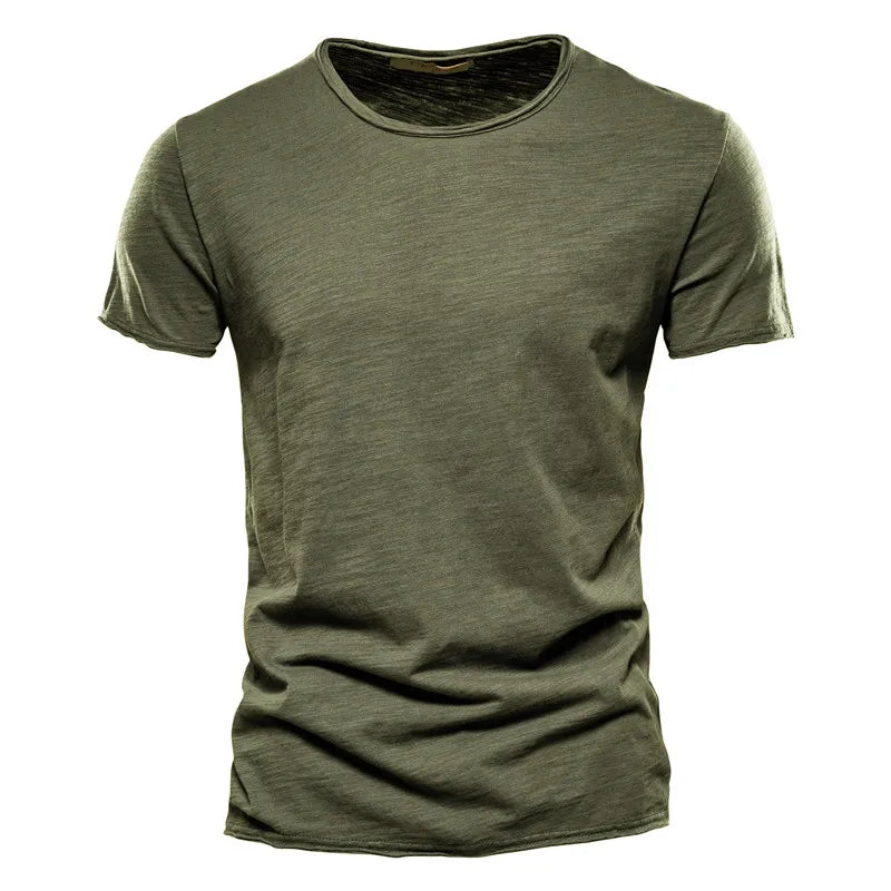 Olive green, 100% cotton men's t-shirt with soft hand-feel for breathable daily casual wear