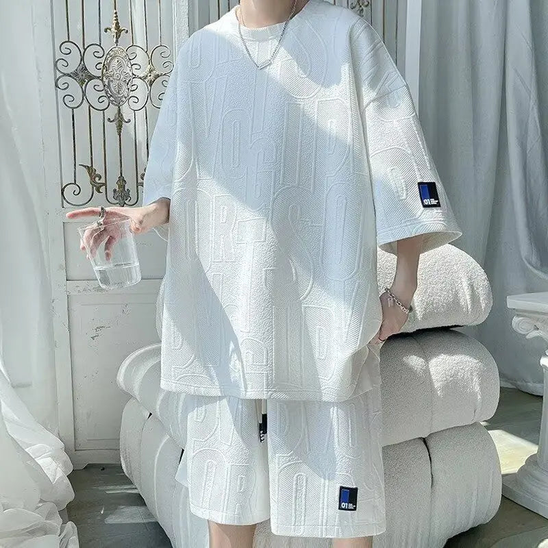 Men's Waffle Casual T-shirt + Shorts Suit