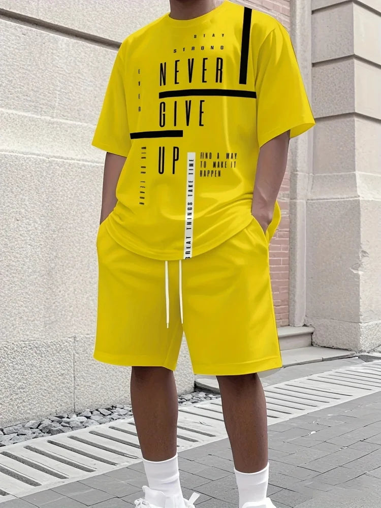 Men's Short Sleeve Top Shorts Casual Two-piece Set
