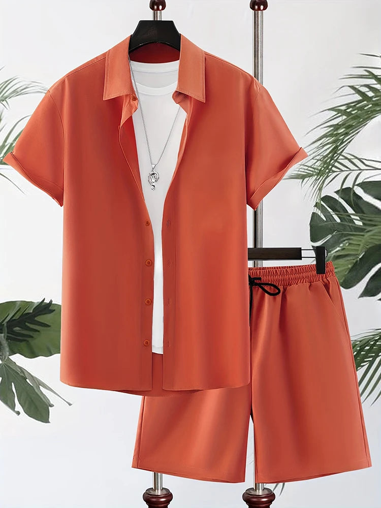 Men's Hawaiian Short Sleeve Top Shorts Casual Two-piece Set