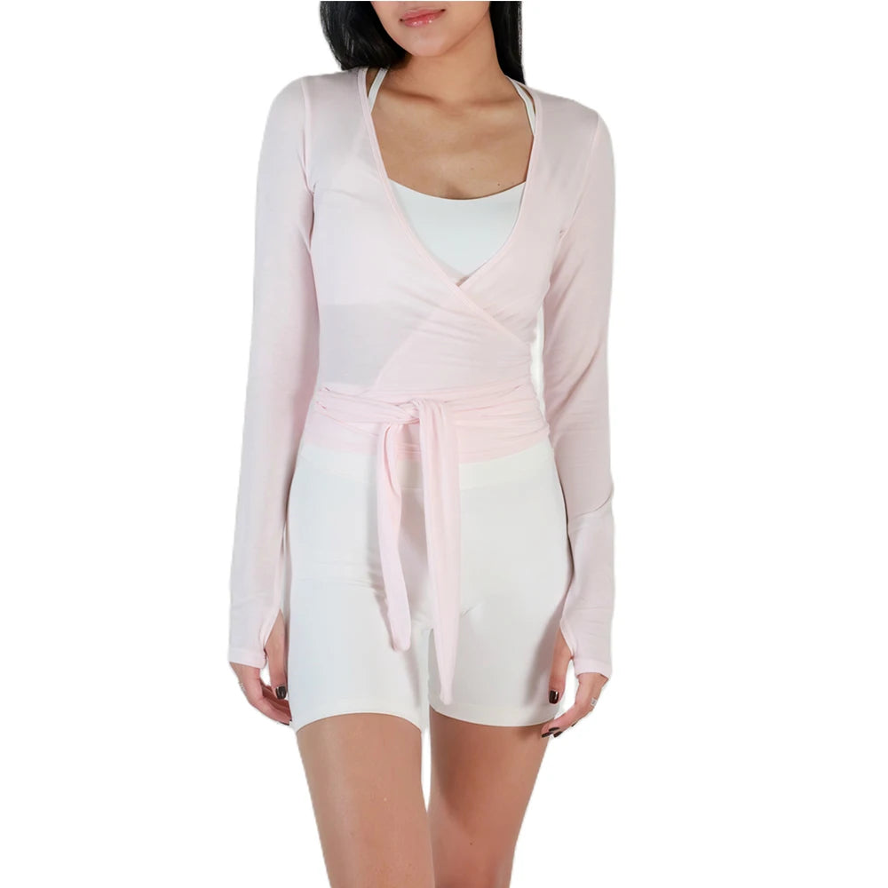 Yoga Wrap Crop Tops Tees Long Sleeve