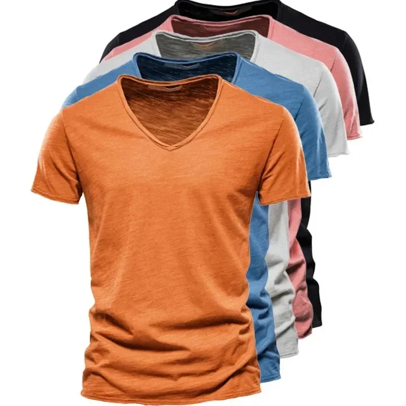 100% Cotton Men T-Shirt Tops V-Neck