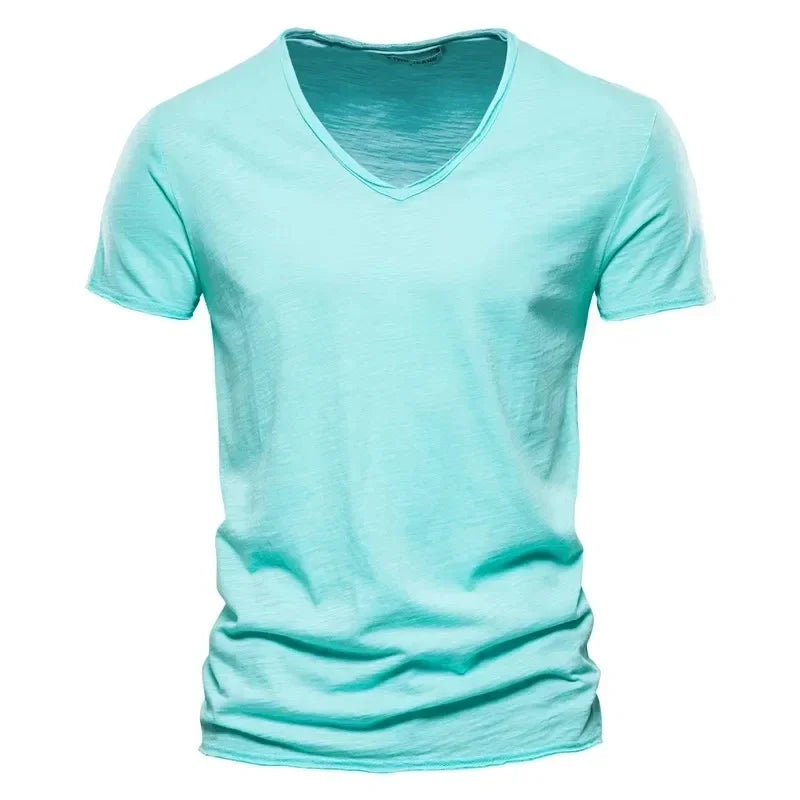 100% Cotton Men T-Shirt Tops V-Neck