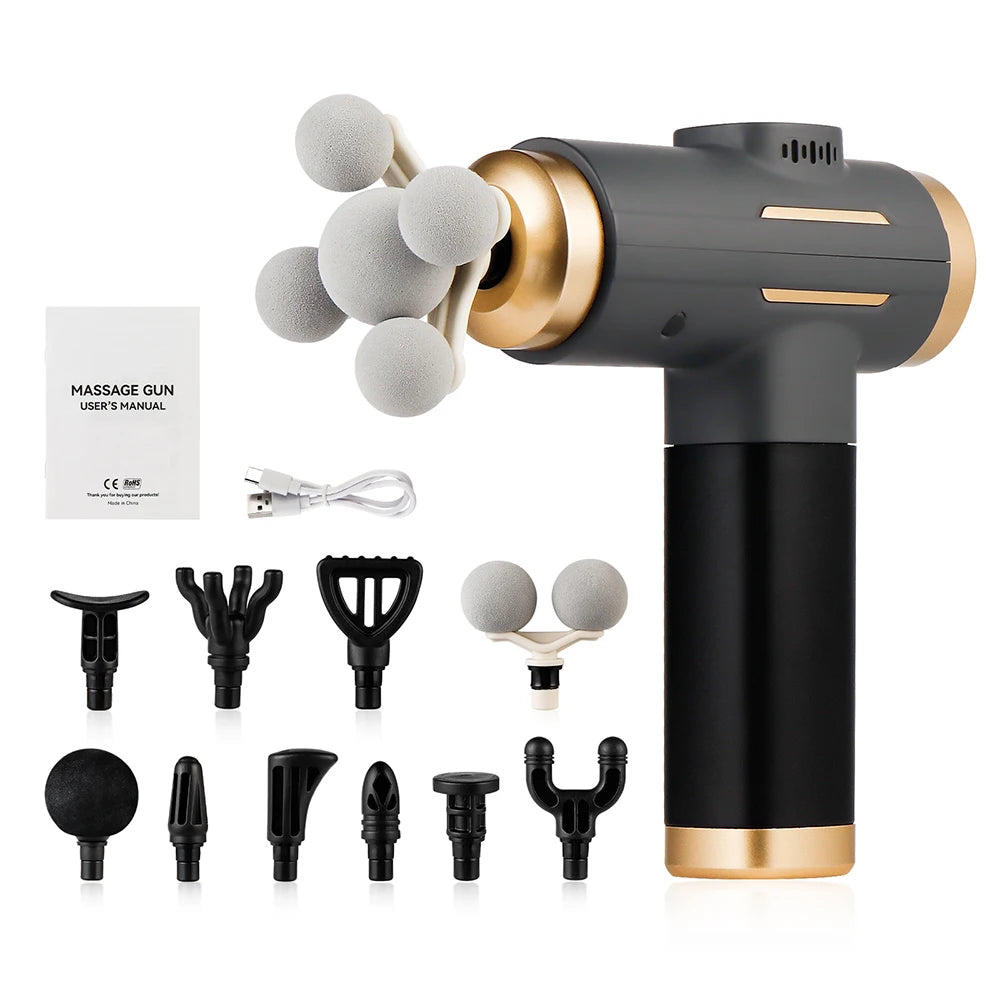 Portable Fascia Gun Multi-Head Deep Tissue Percussion Neck Back Body Massager