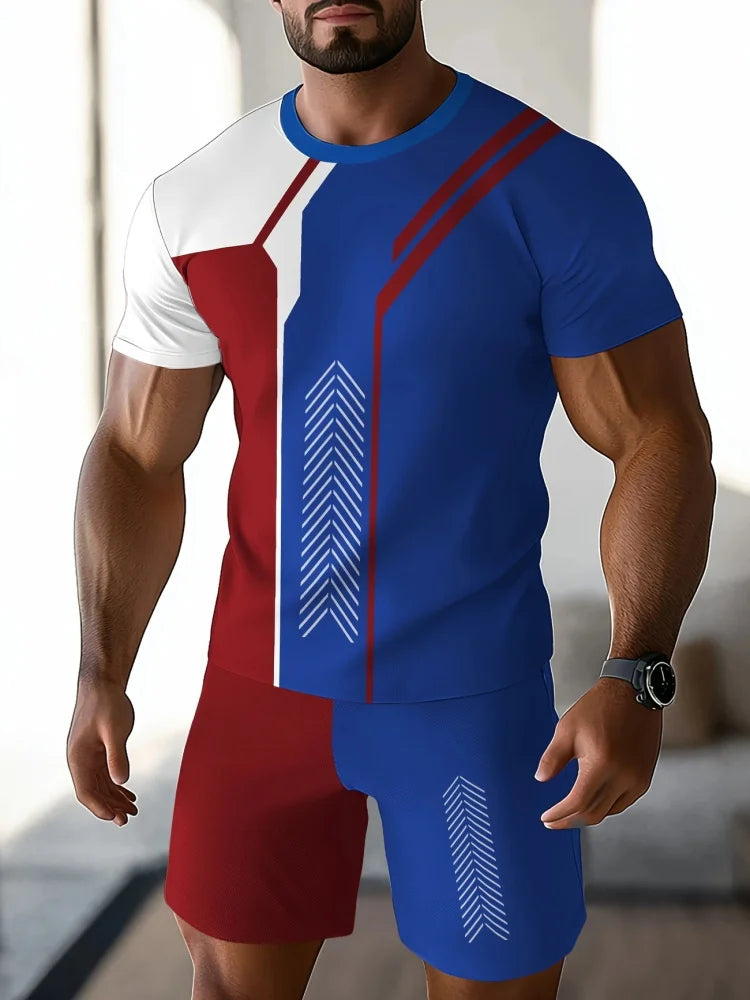 Men's Short Sleeve Top Shorts Casual Two-piece Set