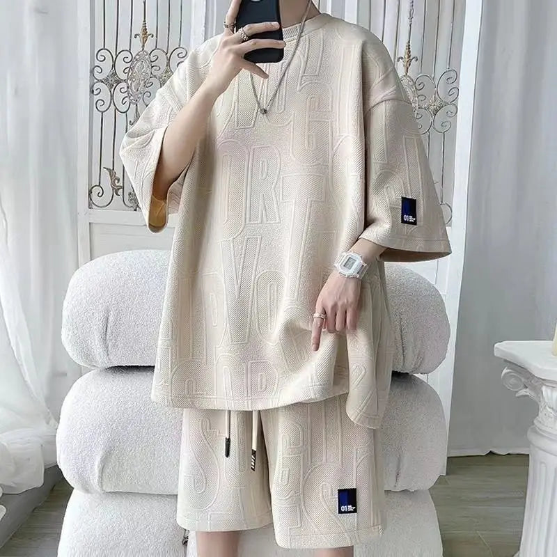 Men's Waffle Casual T-shirt + Shorts Suit