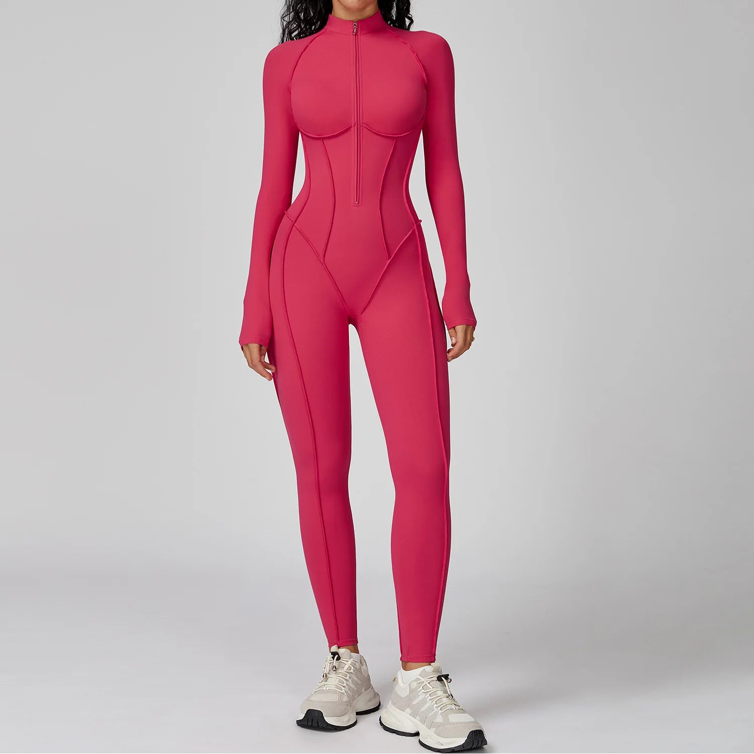 Women Yoga Bodysuit Long Sleeved Tracksuits Gym Zipper