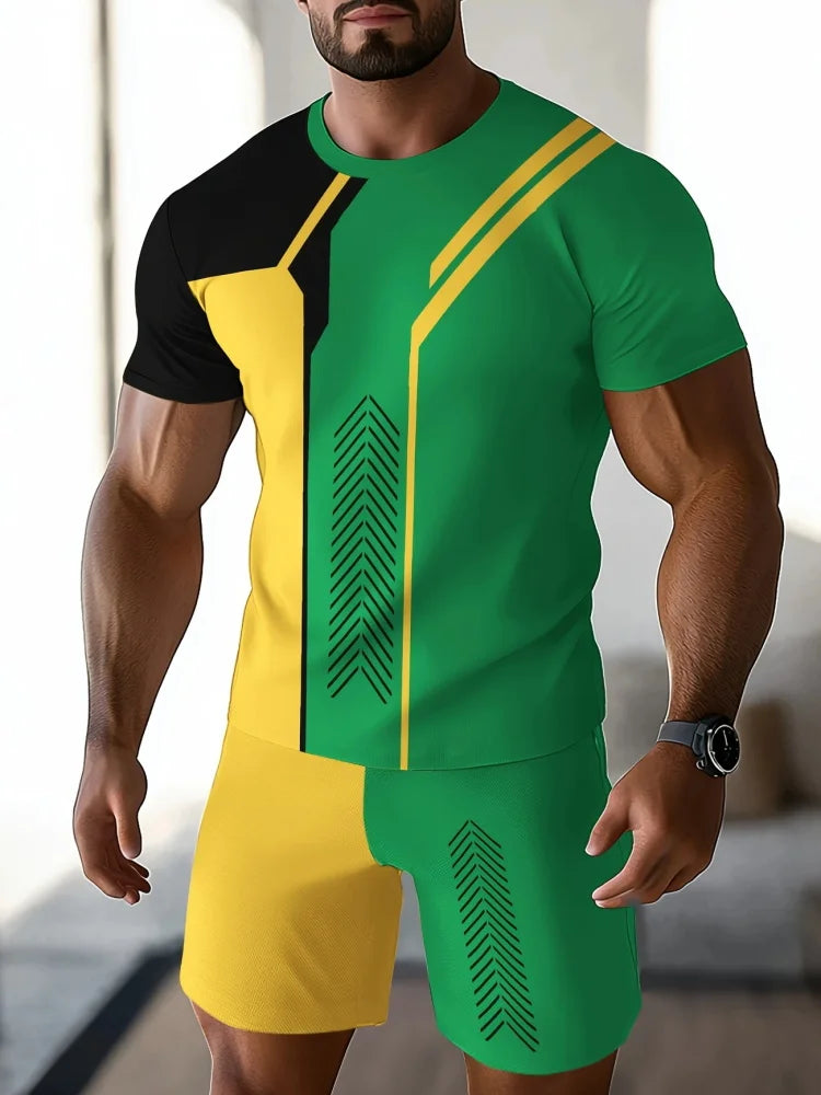 Men's Short Sleeve Top Shorts Casual Two-piece Set