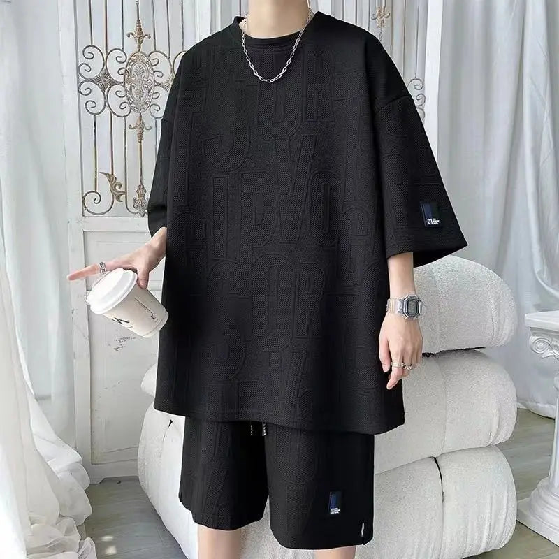 Men's Waffle Casual T-shirt + Shorts Suit