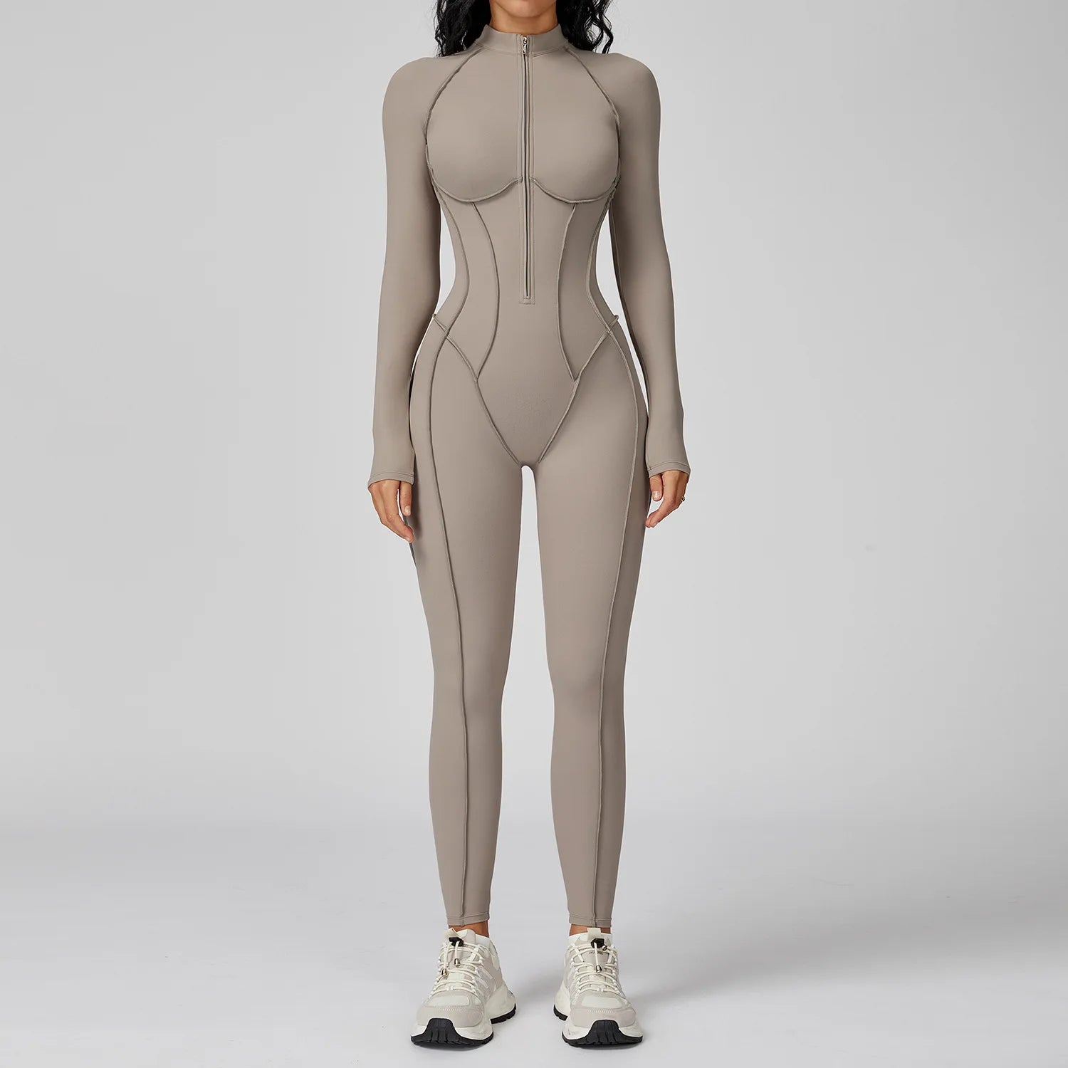 Women Yoga Bodysuit Long Sleeved Tracksuits Gym Zipper
