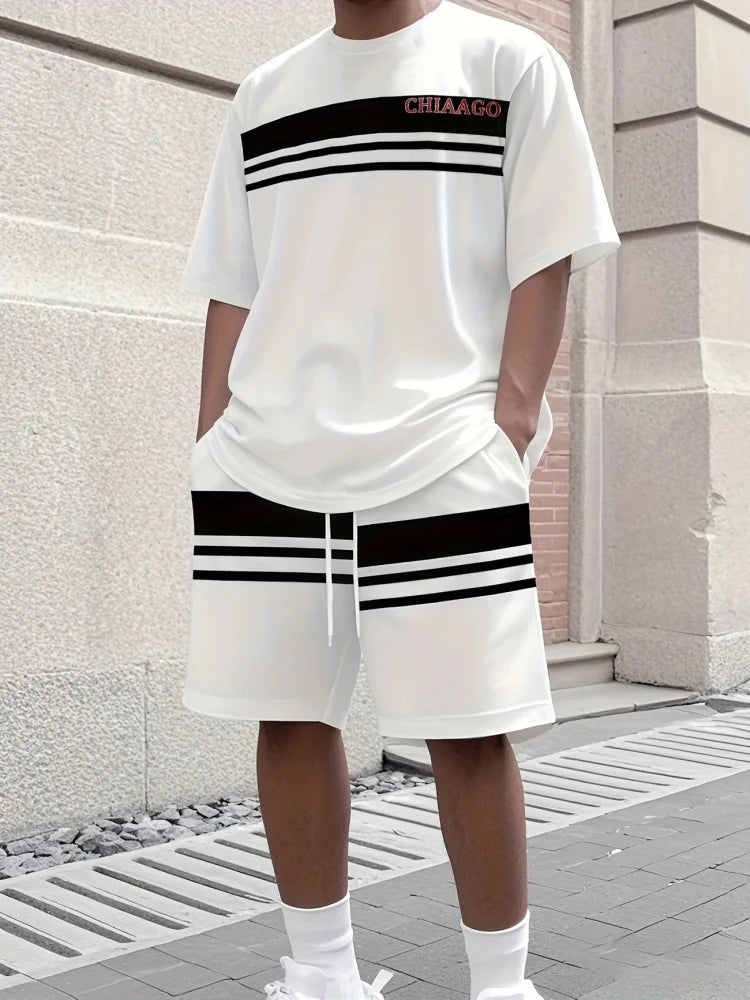 Men's Short Sleeve Top Shorts Casual Two-piece Set