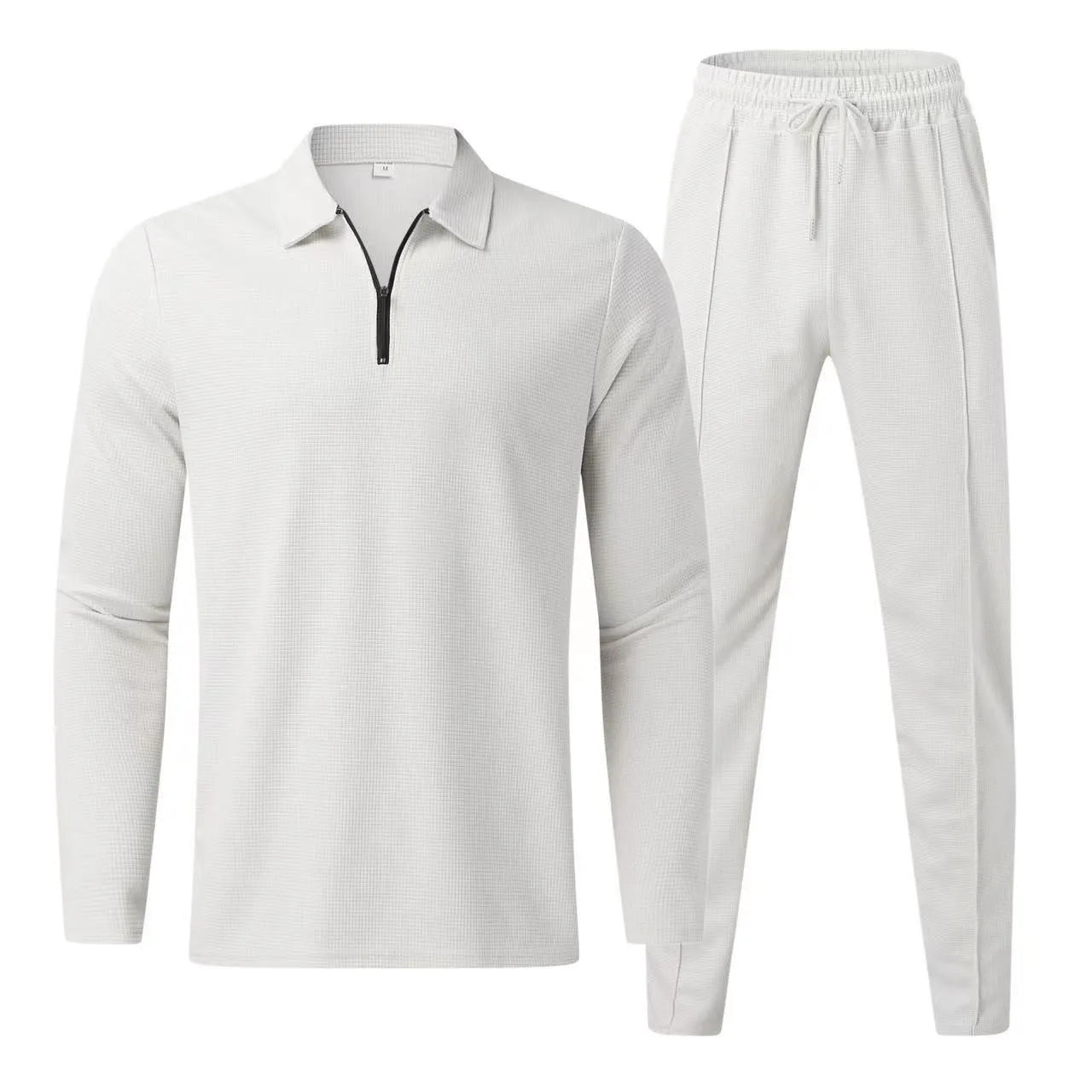 Men's Waffle Half Zipper Set Sports and Leisure Jogging Two Piece Set