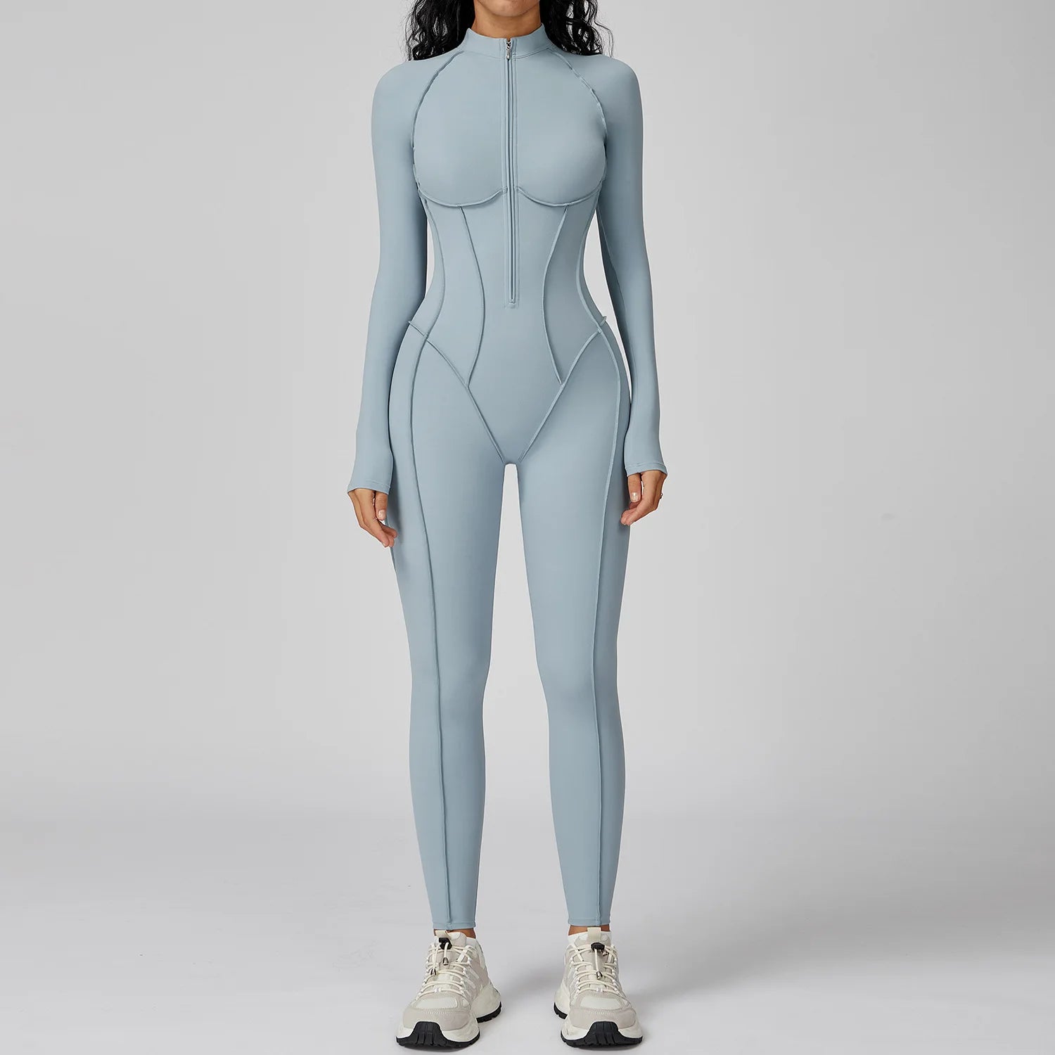 Women Yoga Bodysuit Long Sleeved Tracksuits Gym Zipper