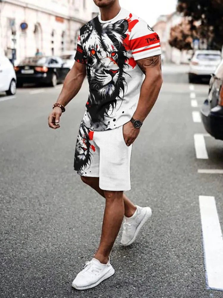 Men's Short Sleeve Top Shorts Casual Two-piece Set