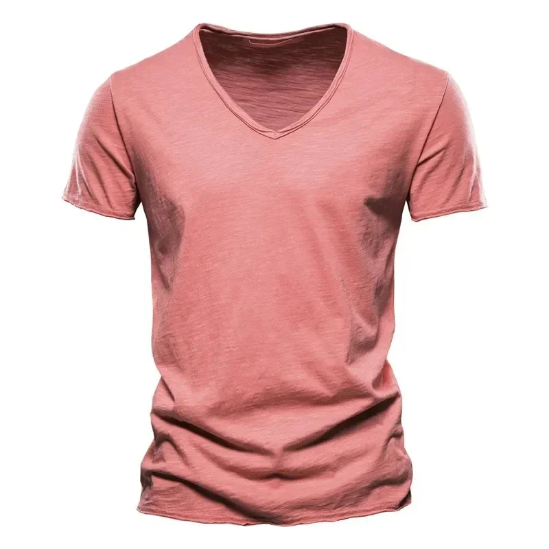 100% Cotton Men T-Shirt Tops V-Neck
